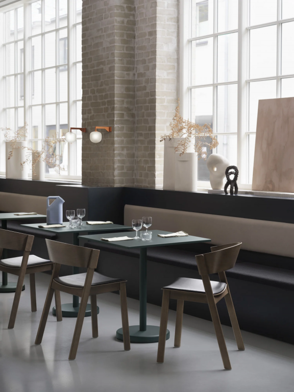11998-cover-side-chair-stained-dark-brown-refine-leather-black-linear-steel-cafe-table-dark-green-rime-wall-lamp-organge-muuto